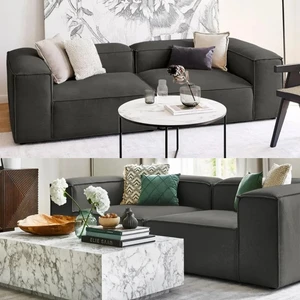 Edsy Home Mira 2 Modüler Ikili Koltuk (Antrasit) Keten Kumaş