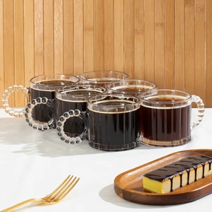 11412 Boncuk Kulplu 6lı Cam Kahve Çay Bardağı Seti 250ML