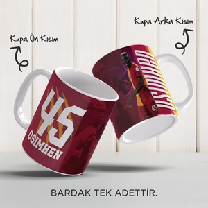 Yelkovan Tasarım Victor Osimhen Baskılı Sarı Kırmızı Kişiye Özel İsim ve Forma Numaralı Porselen Kupa Bardak