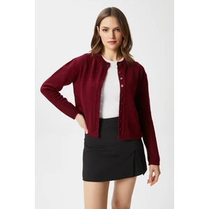 Kadın Nina Bisiklet Yaka Bordo Basic Hırka