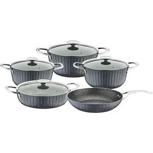 Colonna - 3517 - 9 Parça, Bio Granit, Sağlıklı, Tencere, Tava Seti Antrasit, Platin Detay