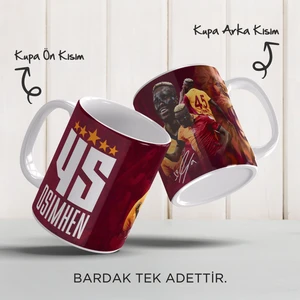 Victor Osimhen Baskılı 5 Yıldızlı  Sarı Kırmızı Kişiye Özel Isim ve Forma Numaralı Porselen Kupa Bardak