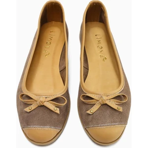 Hakiki Deri Alfreda Vizon Süet Deri Detaylı Fiyonklu Kadın Babet