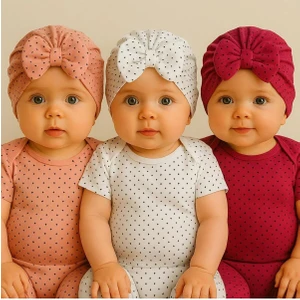 Fiyonklu Renkli Puantiyeli  Bebek Bone 3'lü Set