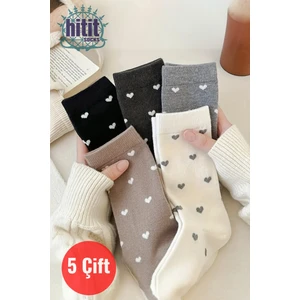 Hitit Socks Kadın 5 Çift Premium Kalite Kalpli Tenis Çorap Çok Renkli