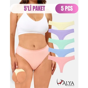 Alya Underwear Kadın Bato Tanga Pamuklu Külot, Büyük Beden, 5' Li Paket Iç Çamaşırı String, L