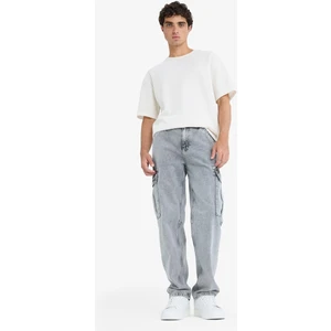 %100 Pamuk Relax Fit Rahat Kesim Kargo Cepli Geniş Paça Jean Pantolon D7263AX25SP