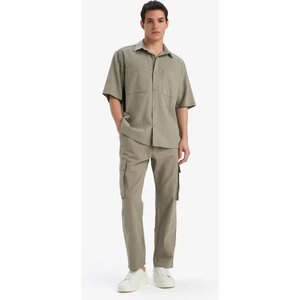 %100 Pamuk Wide Leg Bol Rahat Kesim Kargo Cepli Keten Görünümlü Yazlık Pantolon B9407AX25SP