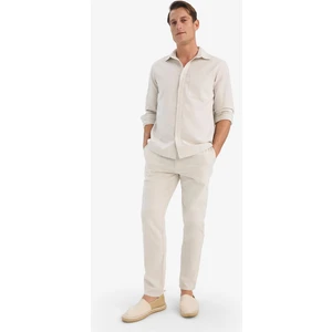 %100 Pamuk Keten Görünümlü Pantolon Beli Lastikli Slim Fit Dar Kesim Cepli Düz Paça D2671AX25SM