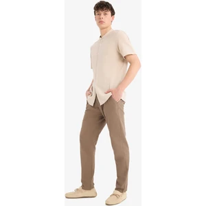 %100 Pamuk Keten Görünümlü Pantolon Beli Lastikli Slim Fit Dar Kesim Cepli Düz Paça D2671AX25SM