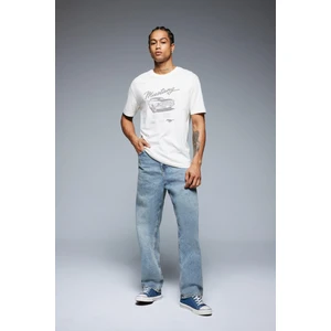 %100 Pamuk Baggy Fit Geniş Kalıp Normal Bel Geniş Paça Jean Yıkamalı Pantolon B3926AX25SP