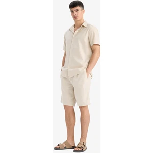 %100 Pamuk Relax Fit Cepli Keten Görünümlü Bermuda Şort C7381AX25SM