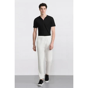 %100 Pamuk Keten Görünümlü Pantolon Beli Lastikli Slim Fit Dar Kesim Cepli Düz Paça D2671AX25SM