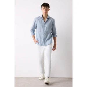 %100 Pamuk Relax Fit Rahat Kesim Düz Paça Keten Görünümlü Yazlık Beyaz Kumaş Pantolon D4251AX25SM