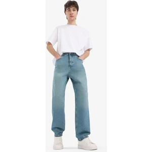 %100 Pamuk Baggy Fit Geniş Kalıp Normal Bel Geniş Paça Soluk Efektli Jean Pantolon D7279AX25SP