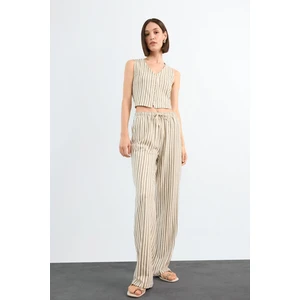 Fitted Çizgili Üç Cepli Uzun Pantolon F9009AX25SM