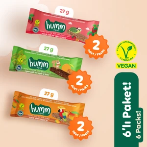 Humm Organic Vegan Çilek Kayısı ve Mango Yulaf Bar Atıştırmalık Paketi - 6 Adet (3 Çeşit)