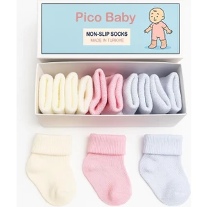 Organik Pamuk Unisex 5'li Kutulu Premium Yeni Doğan Bebek Çorabı