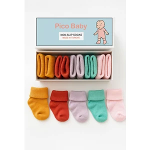 Organik Pamuk 5'li Kutulu Premium Yeni Doğan Kız Bebek Çorabı