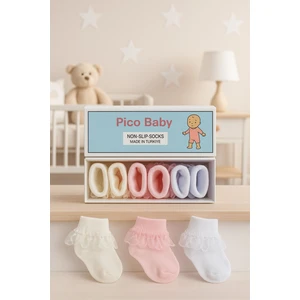 Organik Pamuk Kız Bebek Tüllü Çorap 3'lü Set