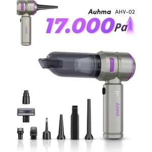 Ahv-02 Kablosuz Araç Içi Süpürge Mor | 17000PA Güçlü Vakum | Fırçasız Motor | Üfleme & Vakum Özellikli | 9 Başlık + Type-C Kablo