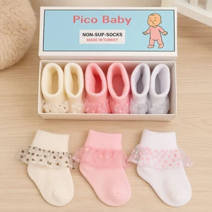 Organik Pamuk 3'lü Kız Bebek Tüllü Çorap