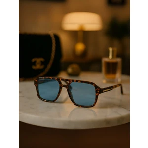 Thor Unisex Leopar Çerçeveli Mavi Dinlendirici Camlı Erkek Güneş Gözlüğü Retro Stil