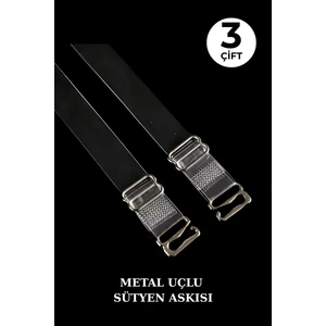 3 Çift Metal Uçlu Şeffaf Sütyen Askısı Ayarlanabilir Kaymaz