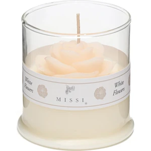 Büyük Üfleme Cam Bardak İçi Beyaz Gül Kokulu Gül Vegan Mum