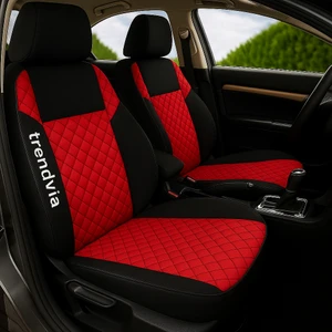 Siyah Kırmızı Araç Koltuk Kılıfı Seti | Kapitone Penye Kumaş | Ön Arka Takım ve Başlık
