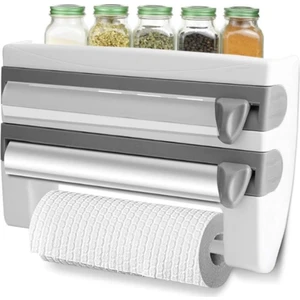 Mutfak Organizer Mutfak Düzenleyici ve Baharatlık - Peçetelik - Folyo, Streç, Kağıt Havlu Kesme Aparatı - Havlu Askısı Dispanser