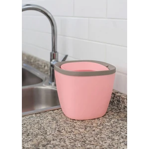 Çöp Kovası Tezgah Üstü Plastik Döner Kapaklı Pembe Renk Mini Çöp Kova Ev Ofis Için 14 cm