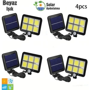 HB-600 Model 4'lü Paket 120 Cob LED Solar Panel Güneş Enerjili 3 Mod Solar Duvar Lambası Bahçe (2400MAH.)