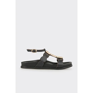 Siyah Deri Kadın Sandalet