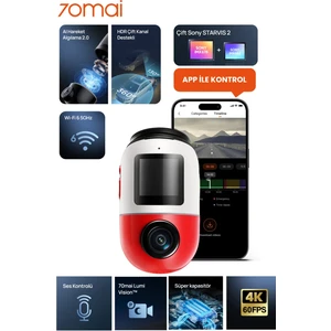 Geliştirilmiş Dash Cam Omni X800 Ultra Hd 4K Çözünürlük, 360° Dönebilen Araç Kamerası, 4K Ön Araç Kamerası ve 128 GB Sd Kart, Süper Algılamalı Adas, Geliştirilmiş Gps Sistemi, Sürümü Kırmızı