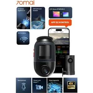 Dash Cam Omni X800-2 Ultra Hd 4K Çözünürlük Araç Kamerası , 360° Dönebilen 4K Araç Kamerası,çift 4K Ön ve Arka Kamera RC14 ve 128 GB Sd Kart,süper Algılama Adas,aı Hareket Algılama 2.0 Siyah