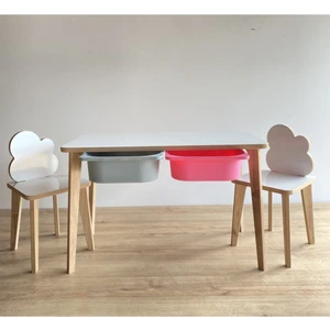 Yaz Sil Yüzeyli Çocuk Aktivite Masa Sandalye Takımı - Çift Hazneli Bulut Sandalye