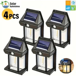 HB-700 Model 4'lü Paket Dekoratif Güneş Enerjili Bahçe LED Ampül Hareket Sensörlü Bahçe LED Su Geçirmez 3 Mod'lu Solar Duvar LED