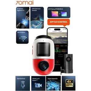 Dash Cam Omni X800-2 Ultra Hd 4K Çözünürlük Araç Kamerası , 360° Dönebilen 4K Araç Kamerası,çift 4K Ön ve Arka Kamera RC14 ve 128 GB Sd Kart,süper Algılama Adas,aı Hareket Algılama 2.0 Kırmızı