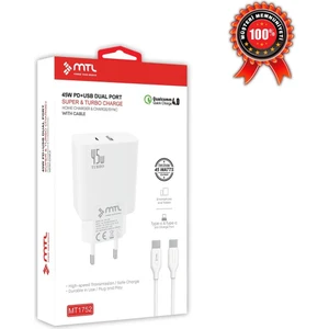 Poco X7 Uyumlu Süper Hızlı Pd Type-C To Type-C ve 45W Şarj Seti MT-A1752