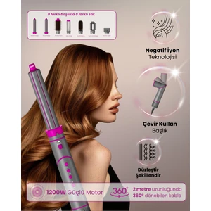 Aria 8 In 1 İyon Özellikli Saç Kurutma ve Şekillendirme Seti - Pink