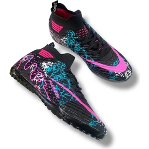 Çocuk Yeni Model Çoraplı Halısaha Ayakkabı Siyah Fuşya Desenli