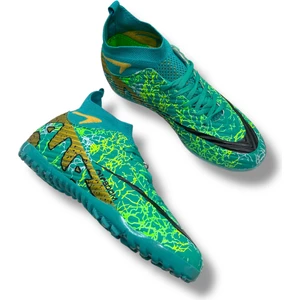 Çocuk Yeni Model Çoraplı Halısaha Ayakkabı Turkuaz Gold Desenli