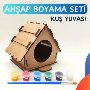 Ahşap Kuş Yuvası Boyama Seti – Boyanabilir Ahşap Kuş Evi Seti – Kendin Yap Montessori Aktivitesi – Çocuklar Için Demonte Dıy Hobi ve El Sanatı– Kendin Yap Aktivite, Fırça ve Boya Dahil