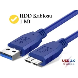 USB 3.0 Taşınabilir HDD Hard Disk Kablosu / 1 Metre Mavi / Micro Usb-B / 5 Gbps Hızlı Veri Aktarımı