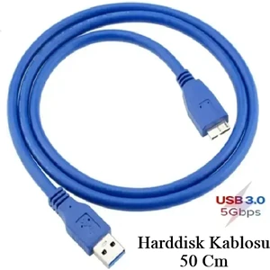 USB 3.0 Taşınabilir HDD Hard Disk Kablosu (Mavi 50 Cm) Micro Usb-B / 5 Gbps Hızlı Veri Aktarır