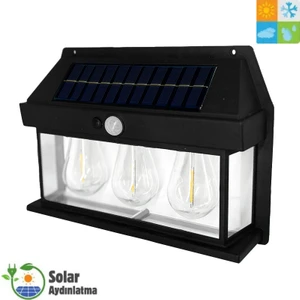 HB-500 Dekoratif Güneş Enerjili Bahçe 3 Adet LED Ampül Hareket Sensörlü Bahçe LED Su Geçirmez 3 Mod'lu Solar Duvar LED