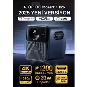Mozart 1 Pro Akıllı Projeksiyon Cihazı – 1200 ANSI, Google TV, HDR, MEMC, Lisanslı | 2025 Yeni Versiyon