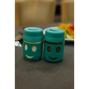 2'li Yeşil Gülen Surat Modelli Cam Tuzluk Karabiberlik Pul Biberlik Baharatlık