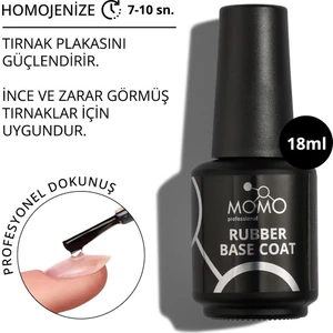 Momo Professional Kalıcı Oje Için Rubber Base Coat, Nano Fırçalı, 18 ml